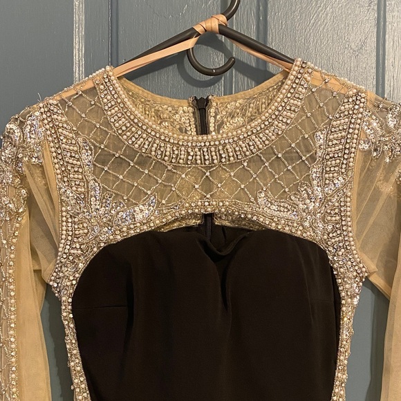 Jovani Black and Silver Long Sleeve Prom Dress - Picture 5 of 8